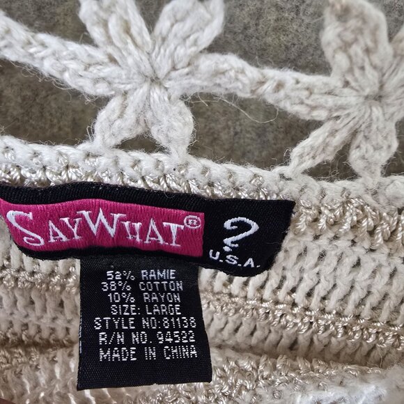 Say What? Womens Beige Crochet Sleeveless Top Size Large - Picture 6 of 9